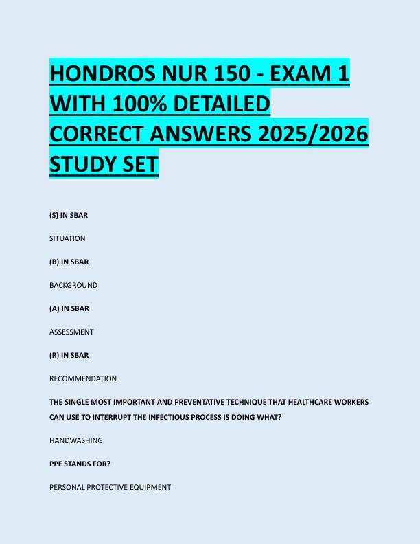 mobile-preview-HONDROS NUR 150 - EXAM 1  WITH 100% DETAILED  CORRECT ANSWERS 2025/2026  STUDY SET 