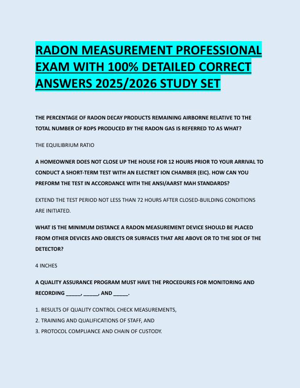 mobile-preview-RADON MEASUREMENT PROFESSIONAL  EXAM WITH 100% DETAILED CORRECT  ANSWERS 2025/2026 STUDY SET 