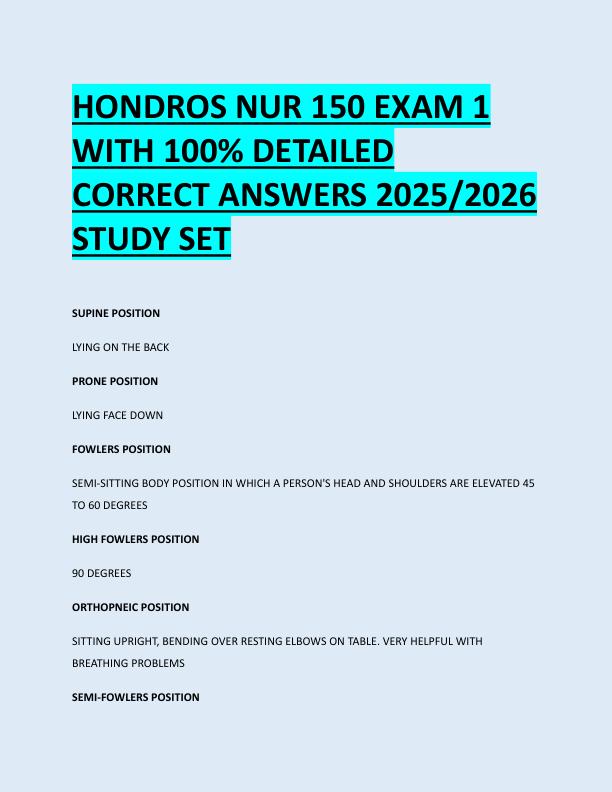 mobile-preview-HONDROS NUR 150 EXAM 1  WITH 100% DETAILED  CORRECT ANSWERS 2025/2026  STUDY SET 
