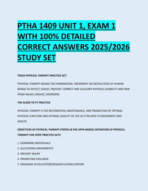 mobile-preview-PTHA 1409 UNIT 1, EXAM 1  WITH 100% DETAILED  CORRECT ANSWERS 2025/2026  STUDY SET 
