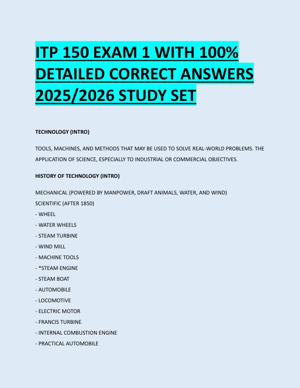 ITP 150 EXAM 1 WITH 100%  DETAILED CORRECT ANSWERS  2025/2026 STUDY SET 