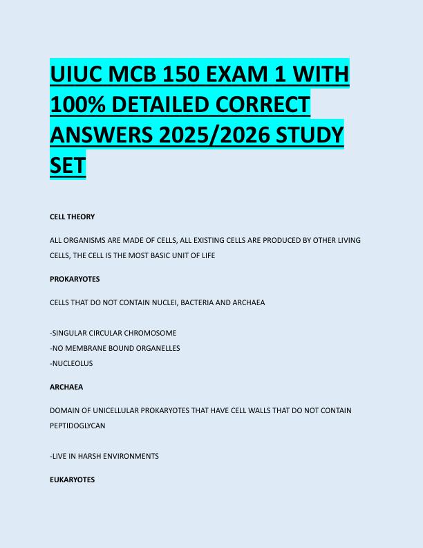 UIUC MCB 150 EXAM 1 WITH  100% DETAILED CORRECT  ANSWERS 2025/2026 STUDY  SET 