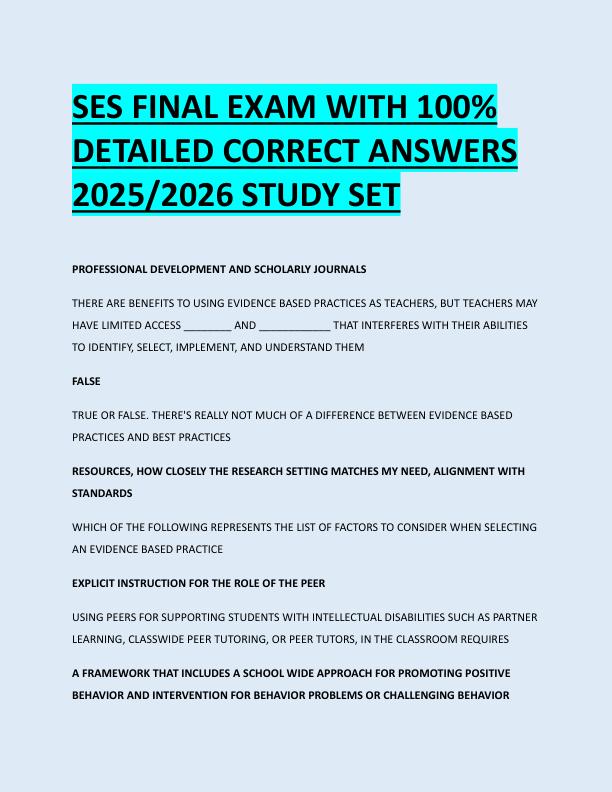 SES FINAL EXAM WITH 100%  DETAILED CORRECT ANSWERS  2025/2026 STUDY SET 