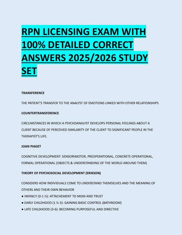 RPN LICENSING EXAM WITH  100% DETAILED CORRECT  ANSWERS 2025/2026 STUDY  SET 