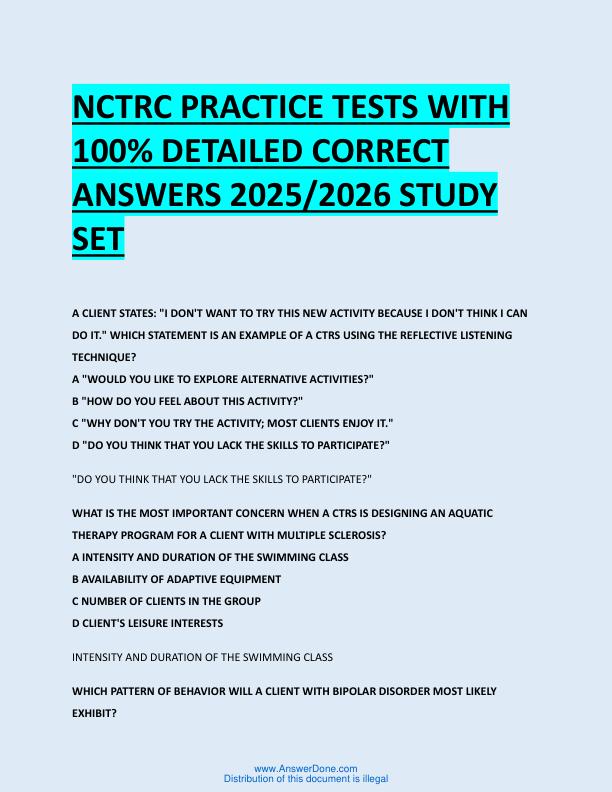 NCTRC PRACTICE TESTS WITH  100% DETAILED CORRECT  ANSWERS 2025/2026 STUDY  SET 