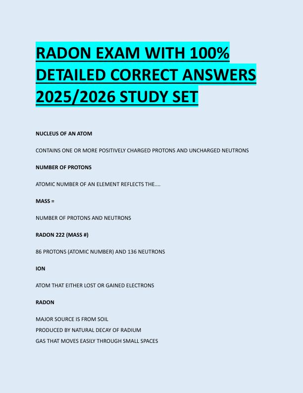 RADON EXAM WITH 100%  DETAILED CORRECT ANSWERS  2025/2026 STUDY SET 