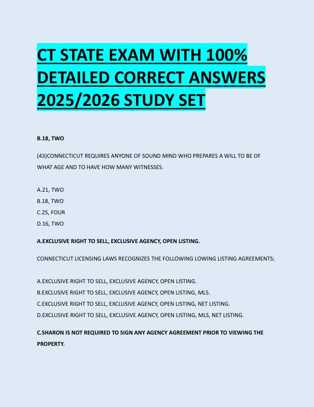 CT STATE EXAM WITH 100%  DETAILED CORRECT ANSWERS  2025/2026 STUDY SET 