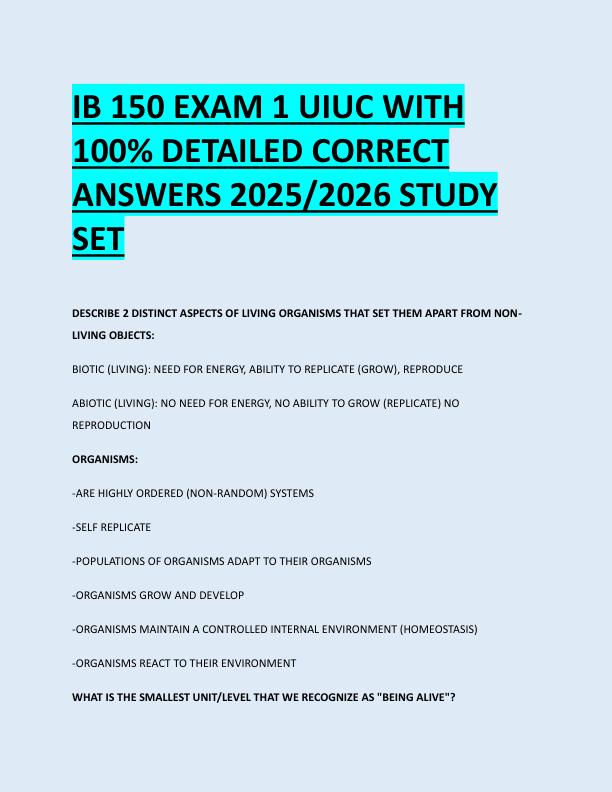 IB 150 EXAM 1 UIUC WITH  100% DETAILED CORRECT  ANSWERS 2025/2026 STUDY  SET 