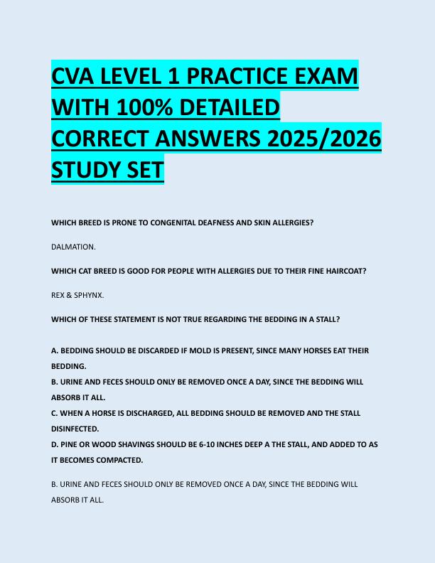 CVA LEVEL 1 PRACTICE EXAM  WITH 100% DETAILED  CORRECT ANSWERS 2025/2026  STUDY SET 