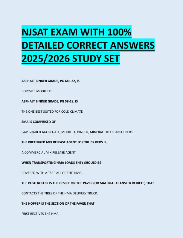 NJSAT EXAM WITH 100%  DETAILED CORRECT ANSWERS  2025/2026 STUDY SET 