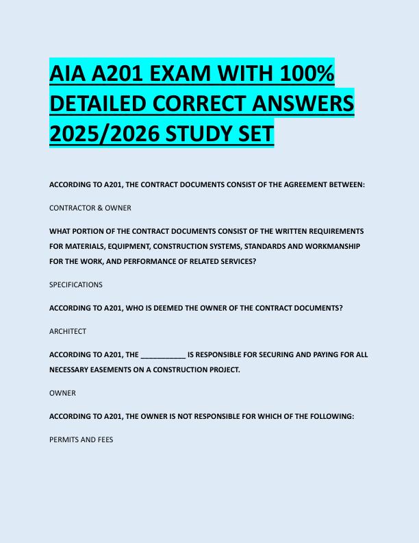 AIA A201 EXAM WITH 100%  DETAILED CORRECT ANSWERS  2025/2026 STUDY SET 