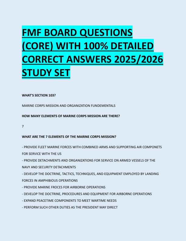 FMF BOARD QUESTIONS  (CORE) WITH 100% DETAILED  CORRECT ANSWERS 2025/2026  STUDY SET 