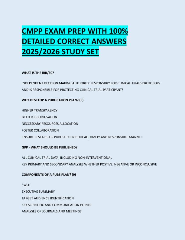 CMPP EXAM PREP WITH 100%  DETAILED CORRECT ANSWERS  2025/2026 STUDY SET 