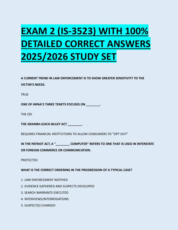 EXAM 2 (IS-3523) WITH 100%  DETAILED CORRECT ANSWERS  2025/2026 STUDY SET 