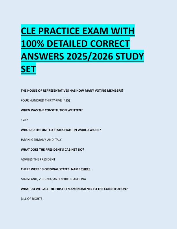 CLE PRACTICE EXAM WITH  100% DETAILED CORRECT  ANSWERS 2025/2026 STUDY  SET 