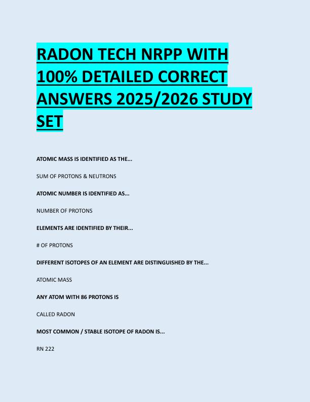 RADON TECH NRPP WITH  100% DETAILED CORRECT  ANSWERS 2025/2026 STUDY  SET 