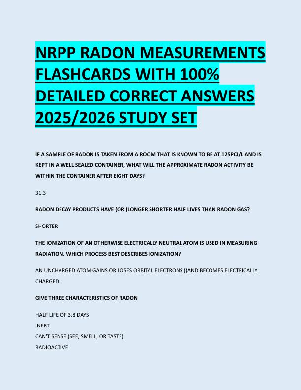NRPP RADON MEASUREMENTS  FLASHCARDS WITH 100%  DETAILED CORRECT ANSWERS  2025/2026 STUDY SET 