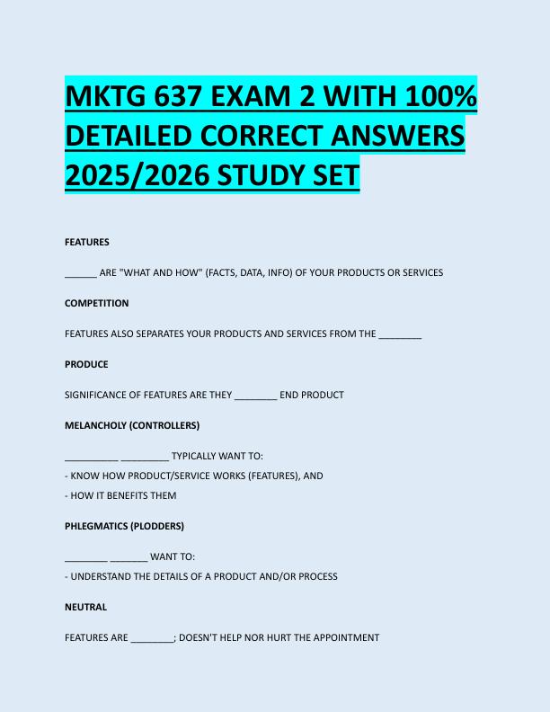 MKTG 637 EXAM 2 WITH 100%  DETAILED CORRECT ANSWERS  2025/2026 STUDY SET 