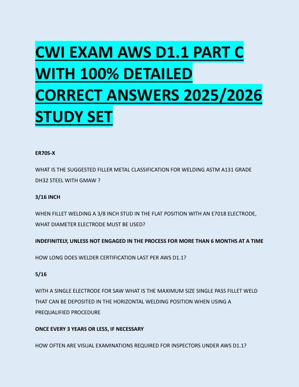 CWI EXAM AWS D1.1 PART C  WITH 100% DETAILED  CORRECT ANSWERS 2025/2026  STUDY SET 