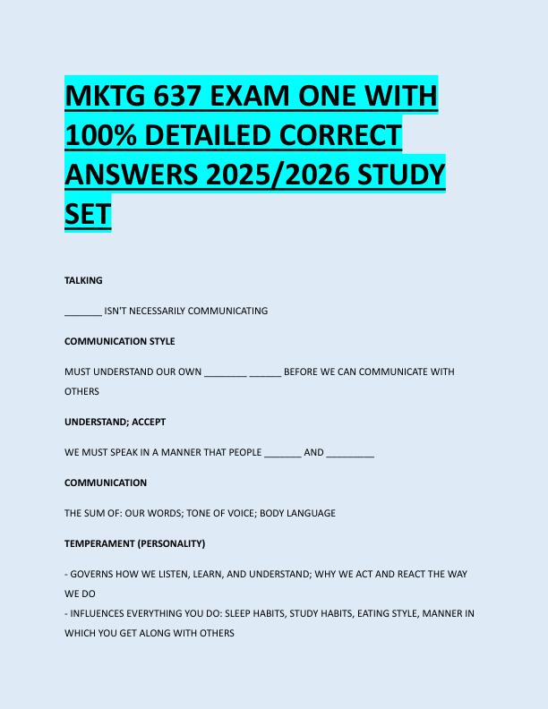 MKTG 637 EXAM ONE WITH  100% DETAILED CORRECT  ANSWERS 2025/2026 STUDY  SET 