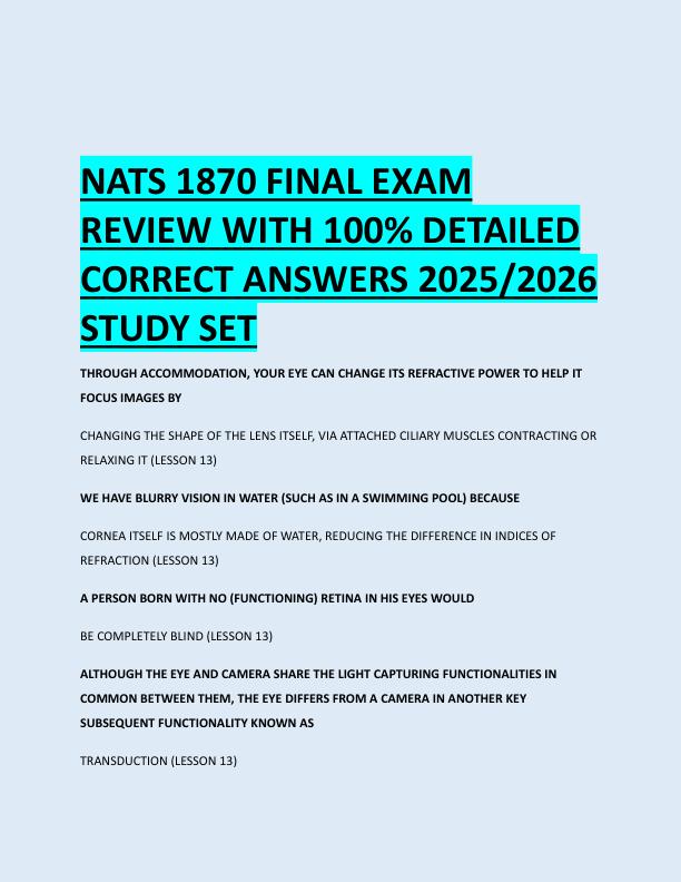 NATS 1870 FINAL EXAM  REVIEW WITH 100% DETAILED  CORRECT ANSWERS 2025/2026  STUDY SET 