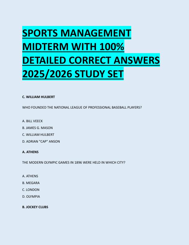 SPORTS MANAGEMENT  MIDTERM WITH 100%  DETAILED CORRECT ANSWERS  2025/2026 STUDY SET 