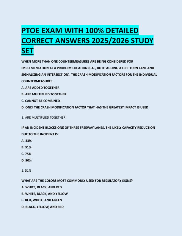 PTOE EXAM WITH 100% DETAILED  CORRECT ANSWERS 2025/2026 STUDY  SET 
