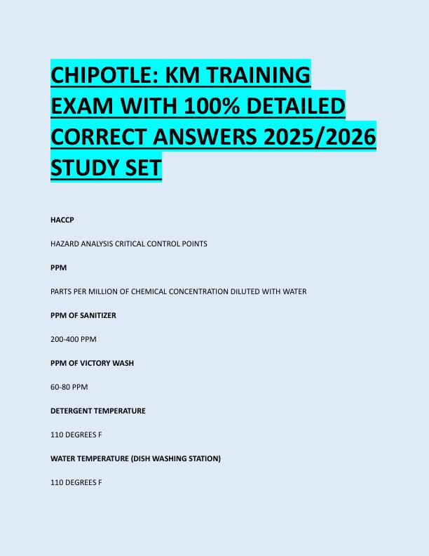 CHIPOTLE: KM TRAINING  EXAM WITH 100% DETAILED  CORRECT ANSWERS 2025/2026  STUDY SET 