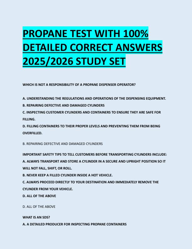PROPANE TEST WITH 100%  DETAILED CORRECT ANSWERS  2025/2026 STUDY SET 