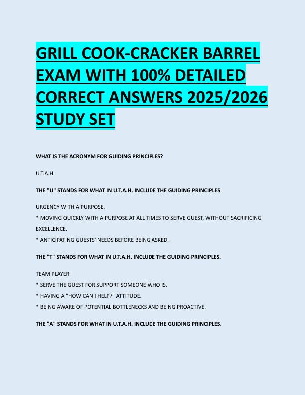 GRILL COOK-CRACKER BARREL  EXAM WITH 100% DETAILED  CORRECT ANSWERS 2025/2026  STUDY SET 