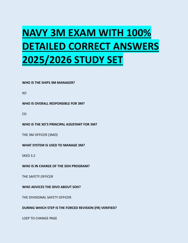 NAVY 3M EXAM WITH 100%  DETAILED CORRECT ANSWERS  2025/2026 STUDY SET 