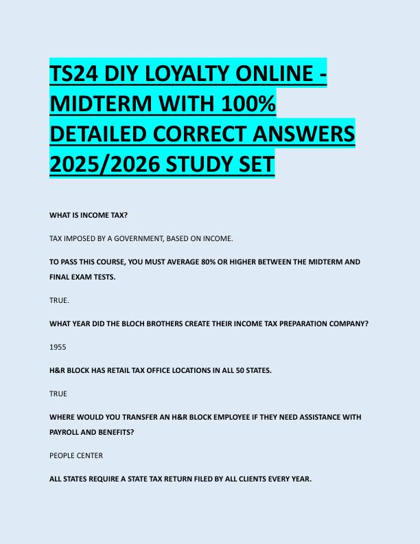 TS24 DIY LOYALTY ONLINE -  MIDTERM WITH 100%  DETAILED CORRECT ANSWERS  2025/2026 STUDY SET 