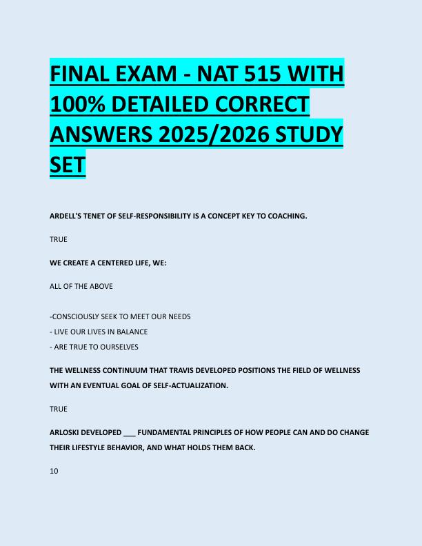 FINAL EXAM - NAT 515 WITH  100% DETAILED CORRECT  ANSWERS 2025/2026 STUDY  SET 