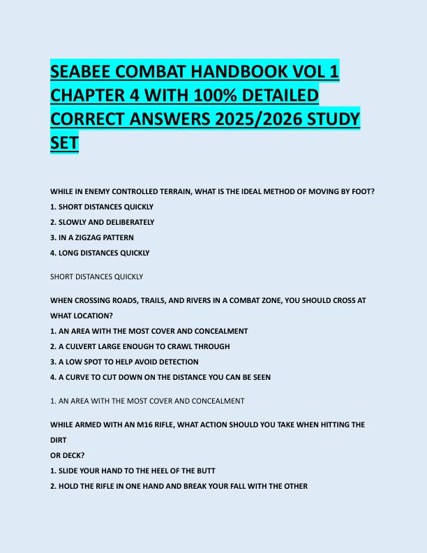 SEABEE COMBAT HANDBOOK VOL 1  CHAPTER 4 WITH 100% DETAILED  CORRECT ANSWERS 2025/2026 STUDY  SET 