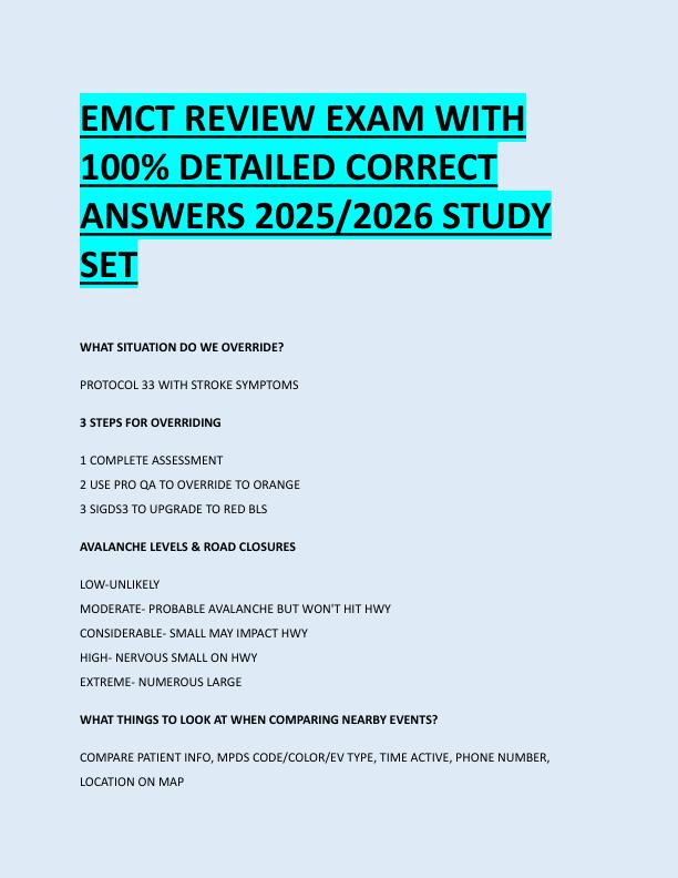 EMCT REVIEW EXAM WITH  100% DETAILED CORRECT  ANSWERS 2025/2026 STUDY  SET 