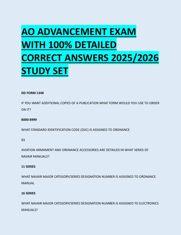 AO ADVANCEMENT EXAM  WITH 100% DETAILED  CORRECT ANSWERS 2025/2026  STUDY SET 