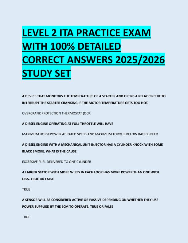 LEVEL 2 ITA PRACTICE EXAM  WITH 100% DETAILED  CORRECT ANSWERS 2025/2026  STUDY SET 