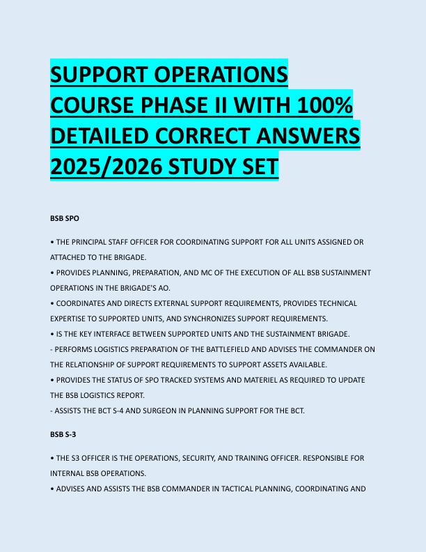 SUPPORT OPERATIONS  COURSE PHASE II WITH 100%  DETAILED CORRECT ANSWERS  2025/2026 STUDY SET 