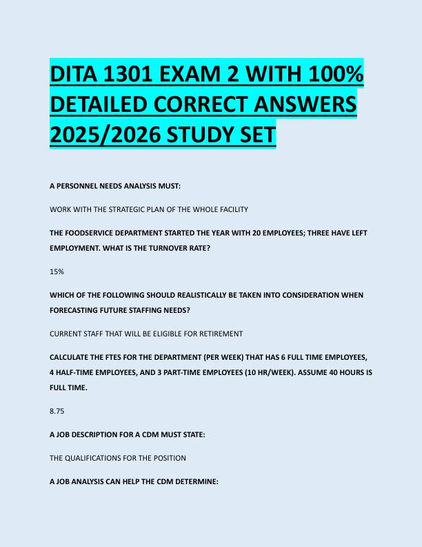 DITA 1301 EXAM 2 WITH 100%  DETAILED CORRECT ANSWERS  2025/2026 STUDY SET 