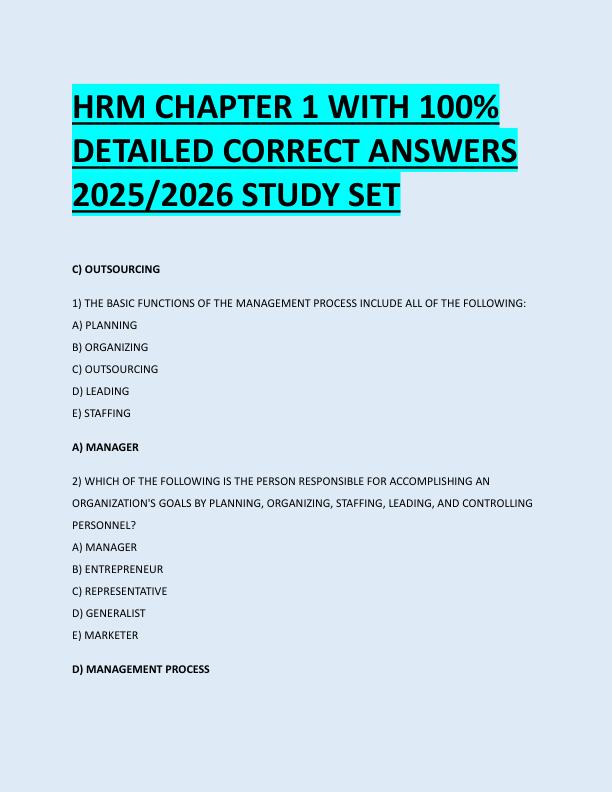 HRM CHAPTER 1 WITH 100%  DETAILED CORRECT ANSWERS  2025/2026 STUDY SET 