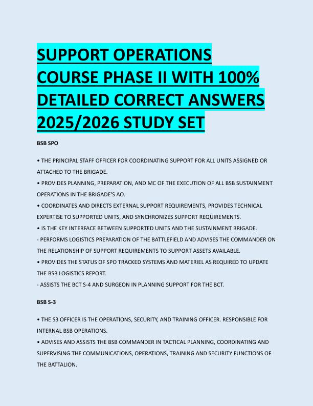 SUPPORT OPERATIONS  COURSE PHASE II WITH 100%  DETAILED CORRECT ANSWERS  2025/2026 STUDY SET 