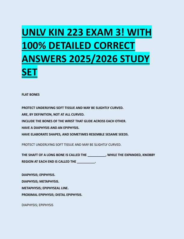 UNLV KIN 223 EXAM 3! WITH  100% DETAILED CORRECT  ANSWERS 2025/2026 STUDY  SET 
