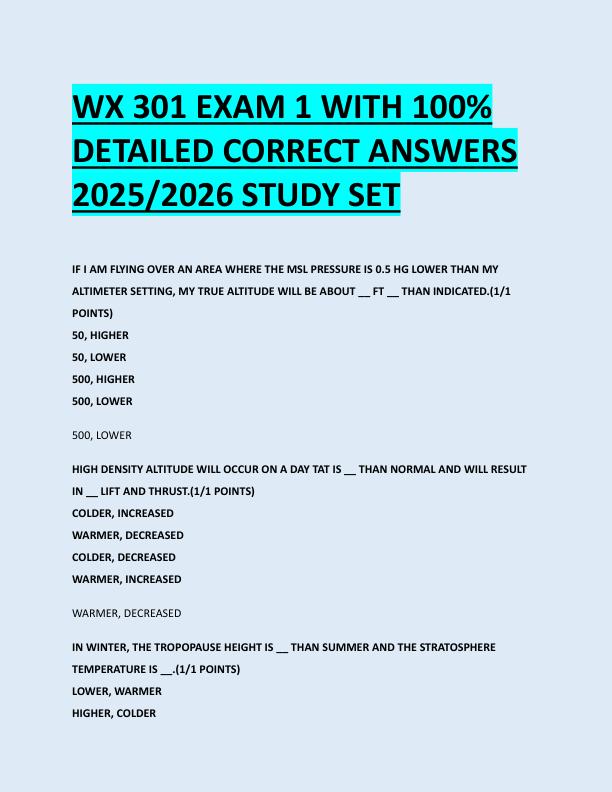 WX 301 EXAM 1 WITH 100%  DETAILED CORRECT ANSWERS  2025/2026 STUDY SET 