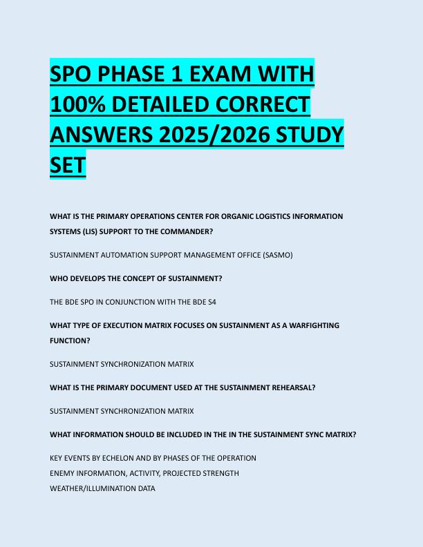 SPO PHASE 1 EXAM WITH  100% DETAILED CORRECT  ANSWERS 2025/2026 STUDY  SET 