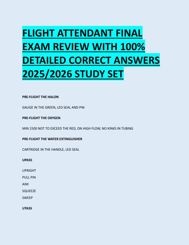 FLIGHT ATTENDANT FINAL  EXAM REVIEW WITH 100%  DETAILED CORRECT ANSWERS  2025/2026 STUDY SET 