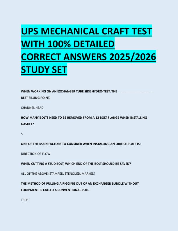 UPS MECHANICAL CRAFT TEST  WITH 100% DETAILED  CORRECT ANSWERS 2025/2026  STUDY SET 
