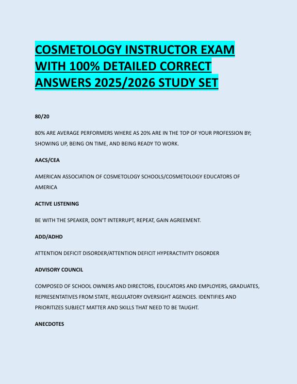 mobile-preview-COSMETOLOGY INSTRUCTOR EXAM  WITH 100% DETAILED CORRECT  ANSWERS 2025/2026 STUDY SET 