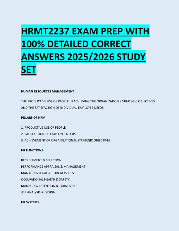 mobile-preview-HRMT2237 EXAM PREP WITH  100% DETAILED CORRECT  ANSWERS 2025/2026 STUDY  SET 
