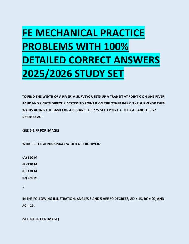 FE MECHANICAL PRACTICE  PROBLEMS WITH 100%  DETAILED CORRECT ANSWERS  2025/2026 STUDY SET 