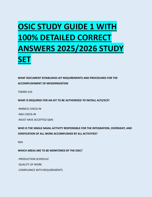OSIC STUDY GUIDE 1 WITH  100% DETAILED CORRECT  ANSWERS 2025/2026 STUDY  SET 